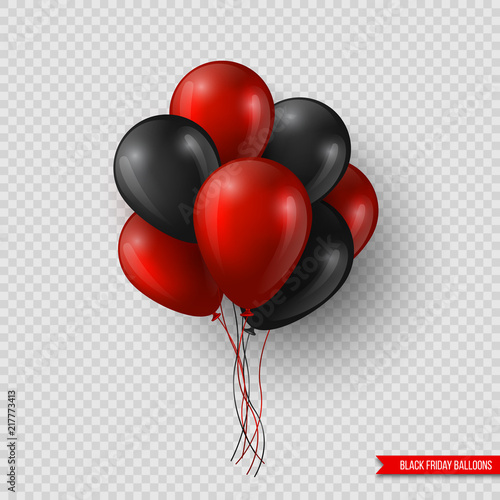 Black Friday sale glossy balloons. Realistic design elements isolated on transparent background. Vector illustration.