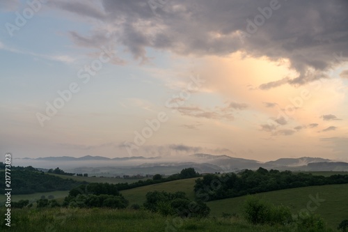 Sunrise and sunset over the hills and town. Slovakia © Valeria