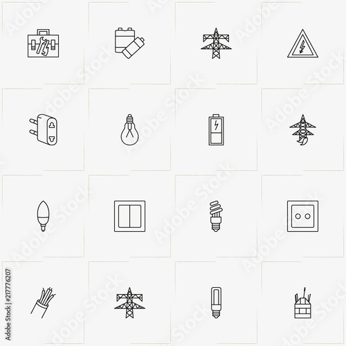 Electrocity line icon set with electric socket , plug and cables