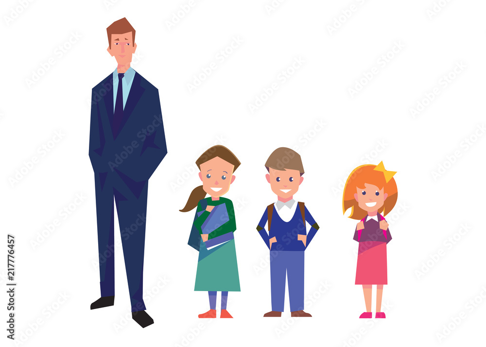 Flat style education illustration with teacher and pupils isolated on white. Vector school people collection. Flat style education illustration with teacher and pupils isolated on white. Vector school people collection.