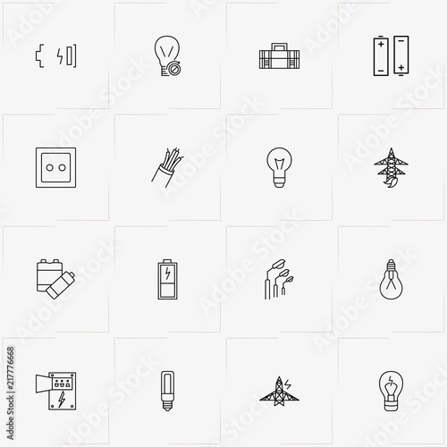 Electrocity line icon set with electric tower , electric socket  and cables