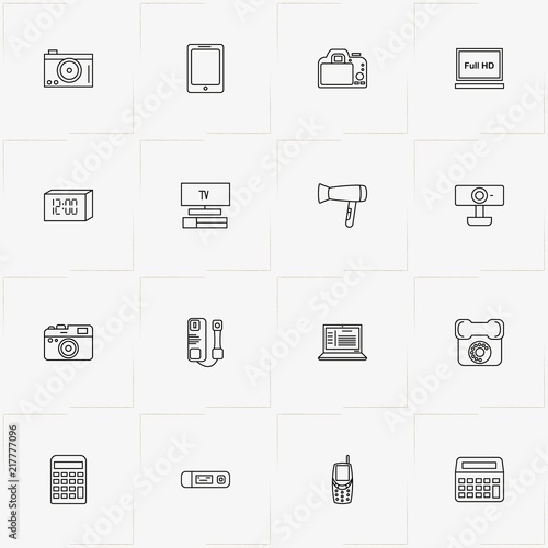 Electronic Devices line icon set with mobile phone, pager and television