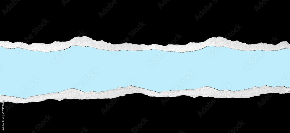 Gap in ripped black paper on blue background Gap in ripped black paper on blue background