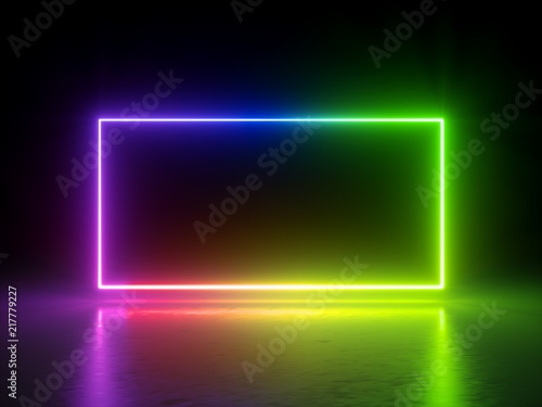 3d render, vibrant rainbow colors, laser show, glowing spectrum rectangle, blank frame, neon lights, abstract psychedelic background, ultraviolet, led screen photo