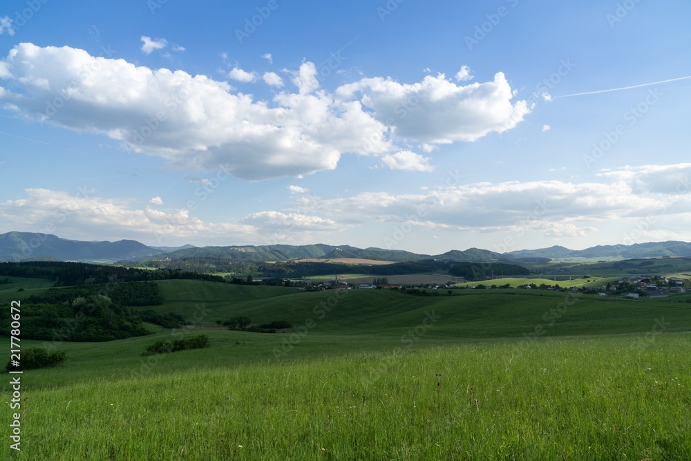 Obraz premium Sunrise and sunset over the hills and town. Slovakia
