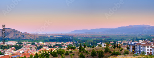Selcuk, Turkey. Panorama of the view of the city and the mountains at dawn