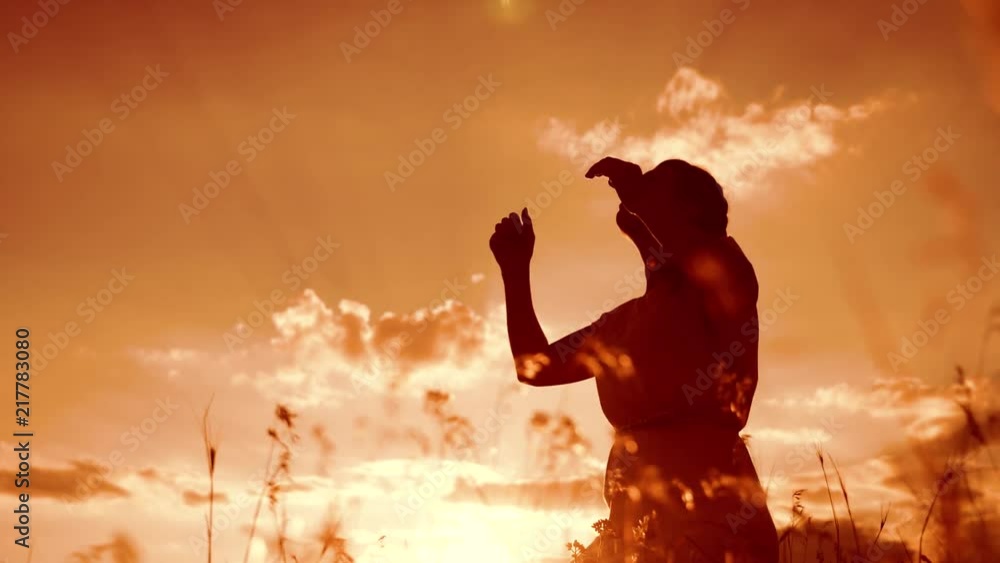 Praying Motion woman lifestyle praying on her knees. Girl folded her hands in prayer ...