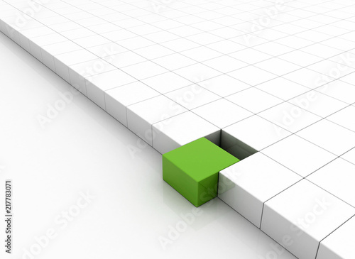 single green cubes standing out. Business strategy concetual background
