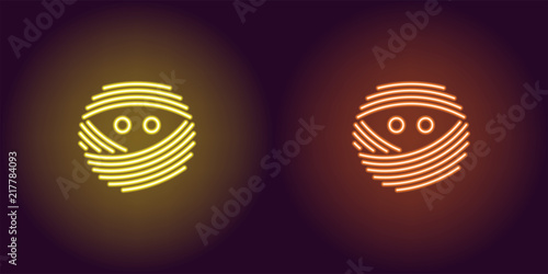 Neon mummy face in yellow and orange color