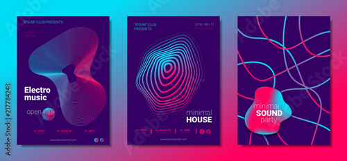 Music Posters Set witn Wave Lines and Distortion.