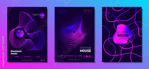 Music Posters Set witn Wave Lines and Distortion.