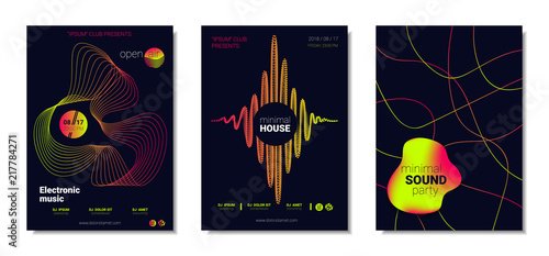 Music Posters Set witn Wave Lines and Distortion.