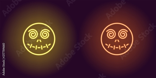 Neon zombie head in yellow and orange color