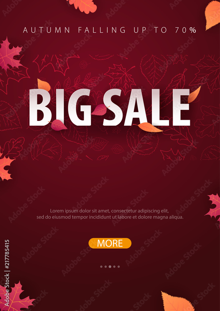 Autumn Background with leaves for shopping sale or promo poster and frame leaflet or web banner. Vector illustration template. Autumn Background with leaves for shopping sale or promo poster and frame leaflet or web banner. Vector illustration template.
