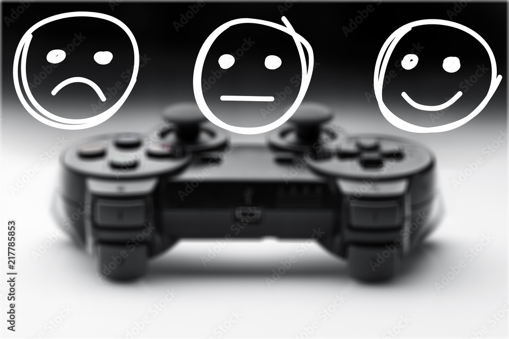 Joystick with face icon on grey background Joystick with face icon on grey background