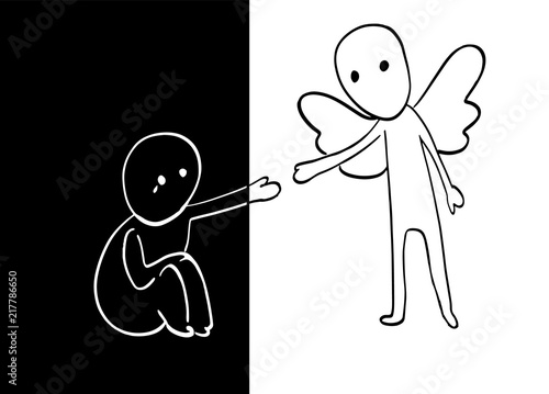 Conceptual idea of opposites through prism of helping to get out of depression, psychology. Vector isolated illustration. Hand draw graphic. icon, social ad, advertisement, poster, banner, caricature.