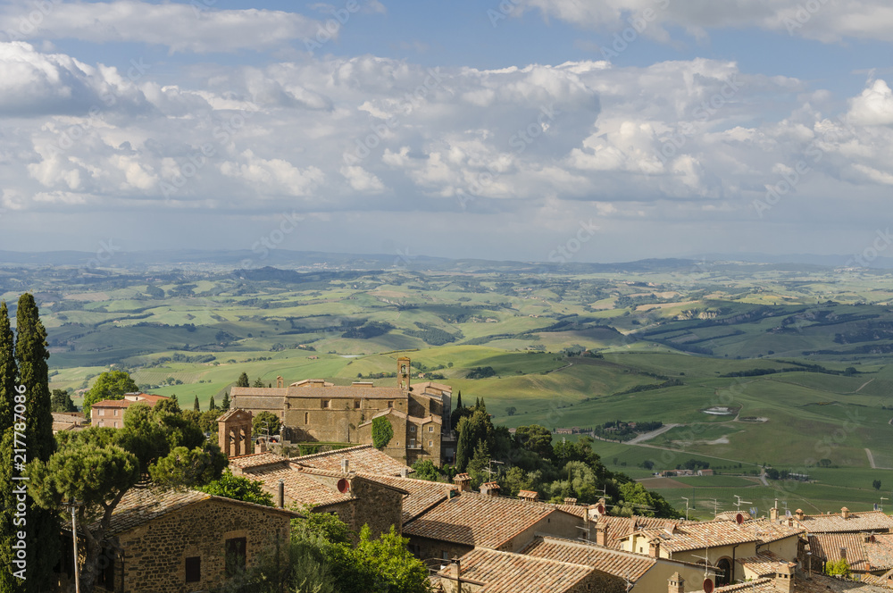 Panorama of Montalcino and Tuscany landscape, Italy, Europe