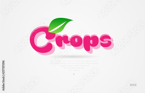 crops 3d word with a green leaf and pink color logo