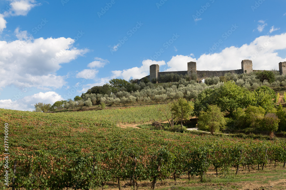 View of ancient fortress of Monteriggioni, Tuscany. Italy