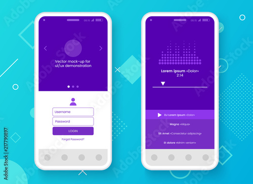 Conceptual mobile phone mock-up for app interface presentation. User interface design concept. Smartphone screen on colorful abstract background. Vector eps 10.