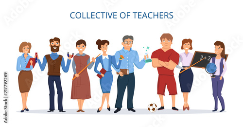 Collective of teachers. Flat style.