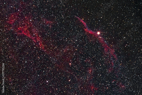 The Western Veil Nebula NGC 6960 in the constellation Cygnus as seen from Stockach in Germany.