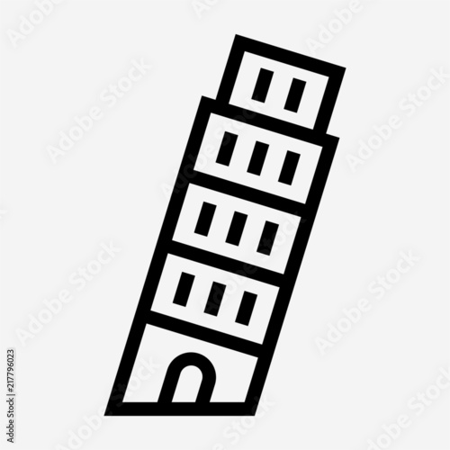 Outline Italy Pisa tower pixel perfect vector icon