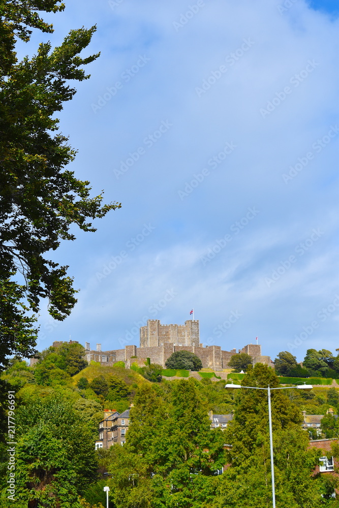 Dover castle from the town centre. Dover, Kent, UK, August, 2018