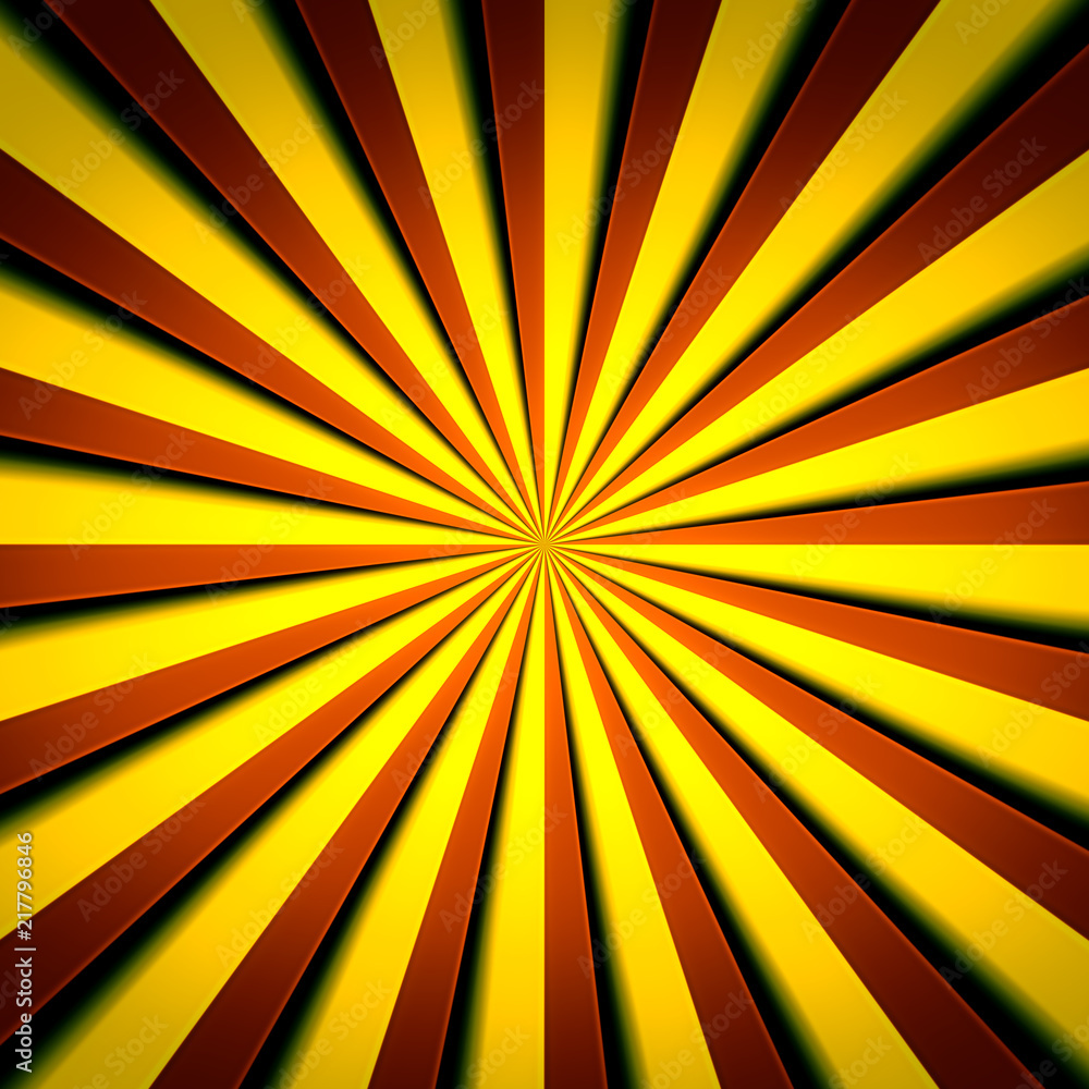 Obraz premium A red and yellow striped texture, with shadows, converging and forming a circle. Retro vintage style. 