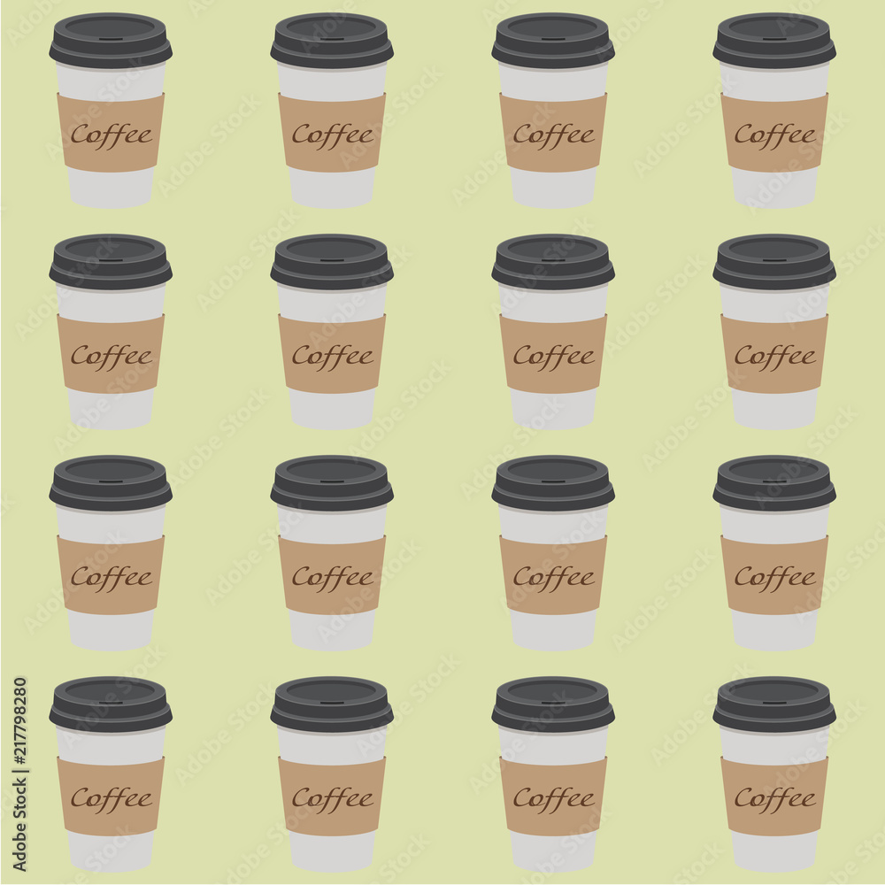 Pattern of plastic and paper Coffee Cups on vintage background. Collection 3d Coffee Cup Mockup. Vector Template Pattern of plastic and paper Coffee Cups on vintage background. Collection 3d Coffee Cup Mockup. Vector Template