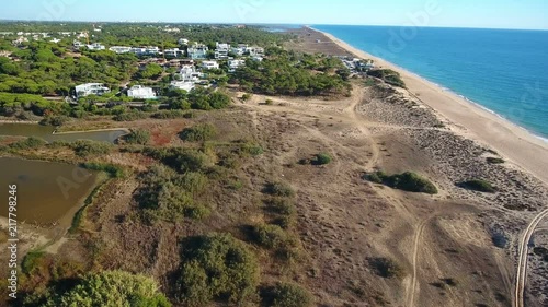Aerial. Video shot of a drone over the beaches Vale de Lobo, Algarve.
