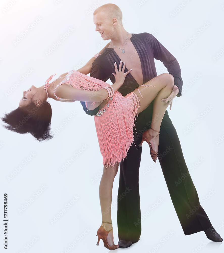 dance ballroom couple in red dress dance pose isolated on black background.  sensual professional dancers dancing walz, tango, slowfox and quickstep  Stock Photo - Alamy