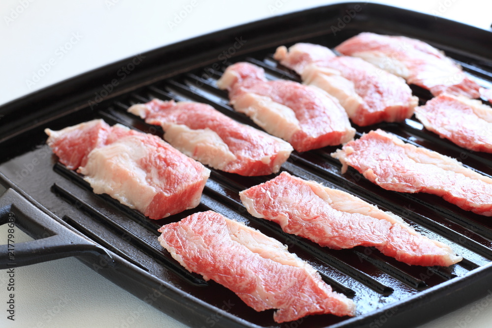 Freshness beef on grill pan for Korean barbecue image