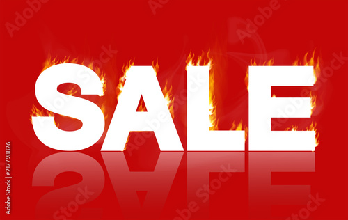 Sale - a white inscription on fire, on a red background.Realistic vector illustration, Hot sale on fire! eps10