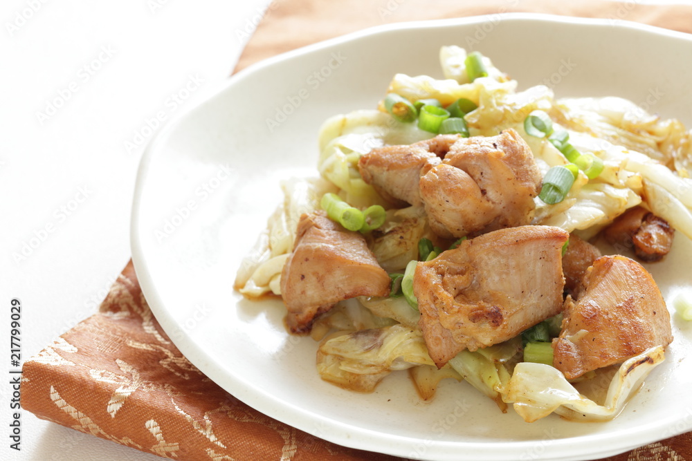 Chinese food, cabbage and chicken stir fried Chinese food, cabbage and chicken stir fried