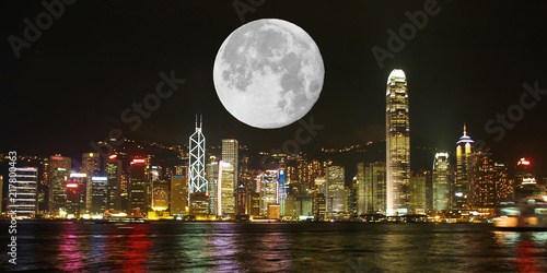 Canvas Print The Hong Kong Skyline and super moon