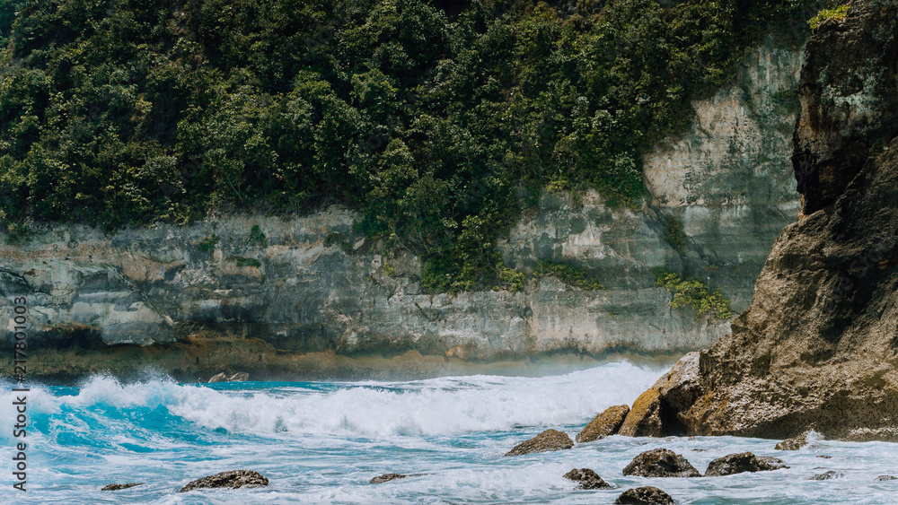Ocean Waves on Tembeling Coastline at Nusa Penida island, Bali Indonesia Ocean Waves on Tembeling Coastline at Nusa Penida island, Bali Indonesia