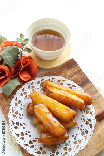 Japanese food, deep fried and candied  sweet potato  photo