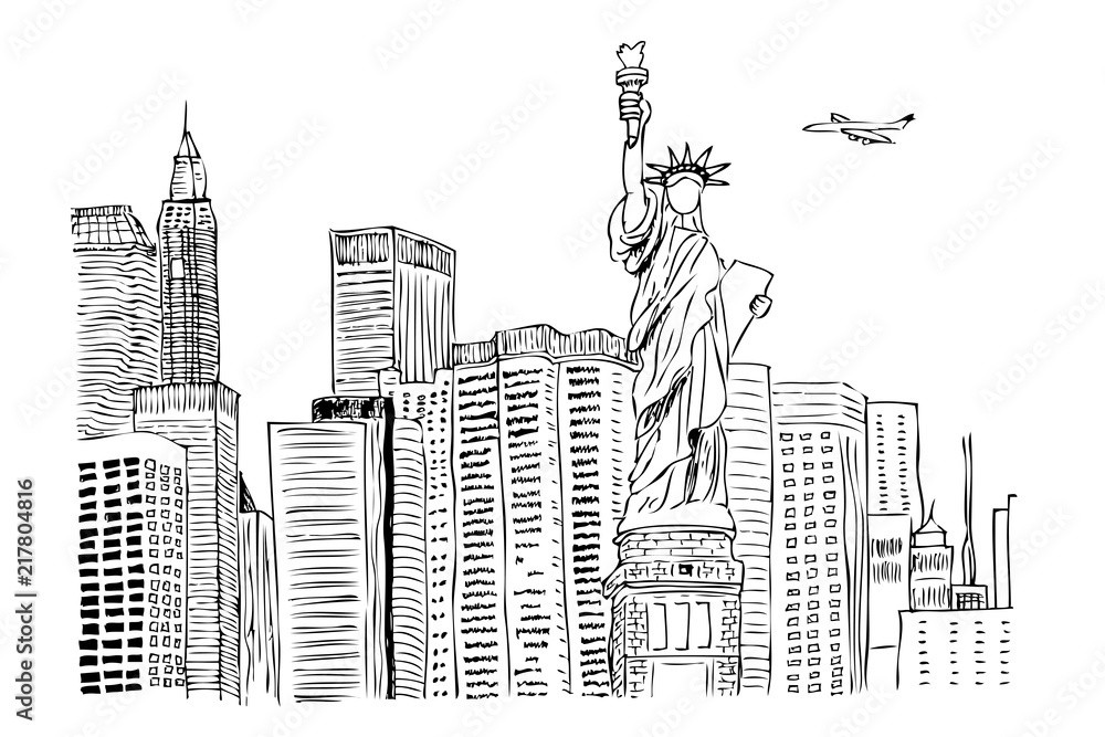 hand draw sketch of liberty statue
