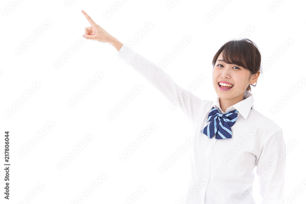 未来を指差す若い学生 未来を指差す若い学生