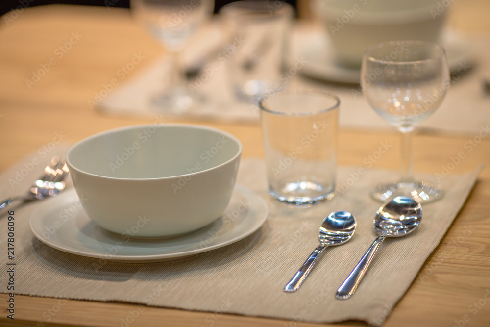 Background, table setting (spoon, glass, plate) placed on the knob to be beautiful and convenient to use. Background, table setting (spoon, glass, plate) placed on the knob to be beautiful and convenient to use.