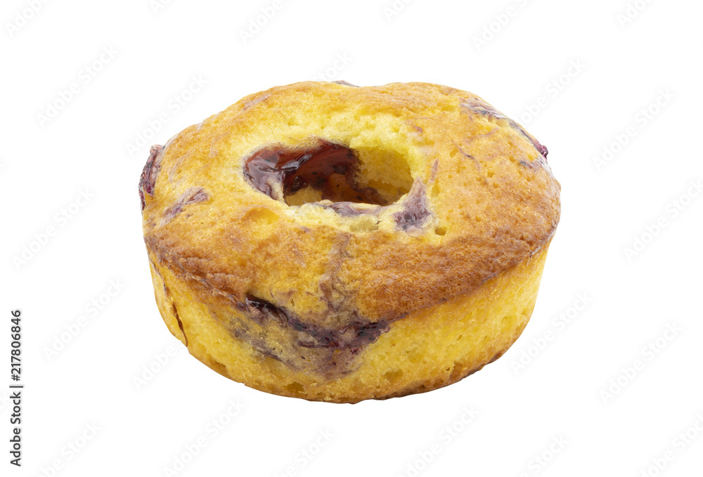 blueberry jam donut isolated on white background