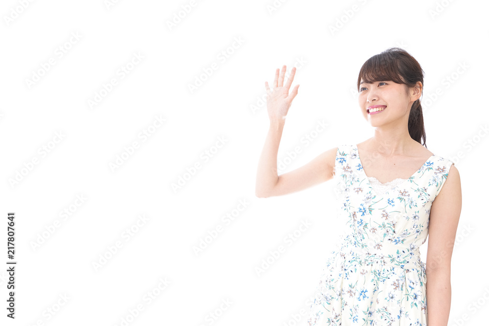 手を振る女性 手を振る女性