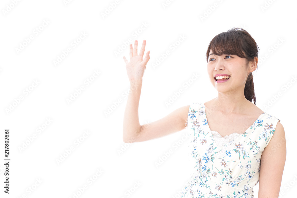 手を振る女性 手を振る女性