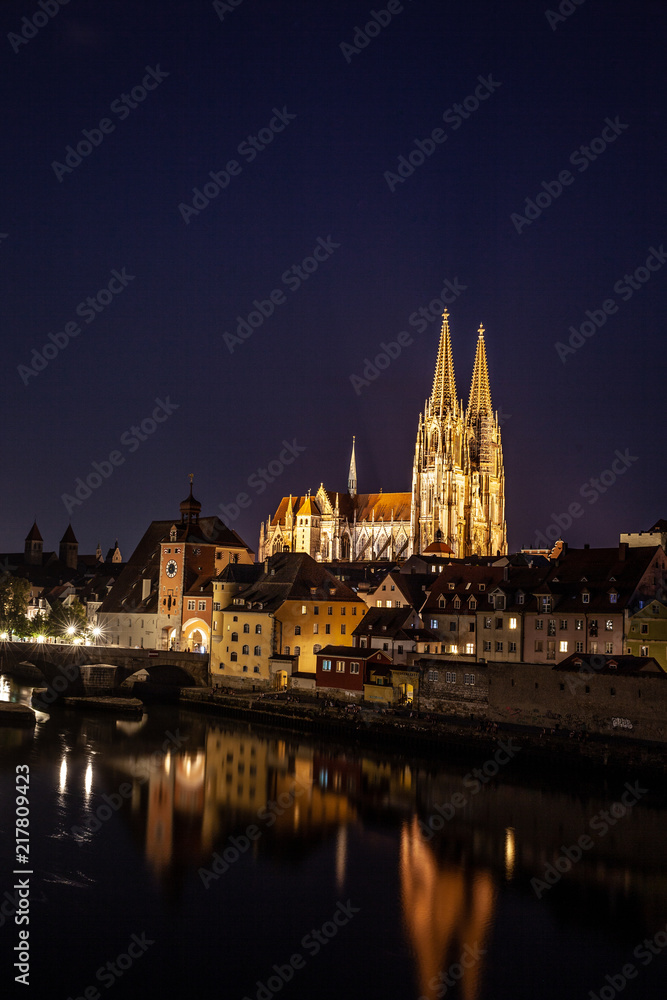 Regensburg Germany at nighttime.