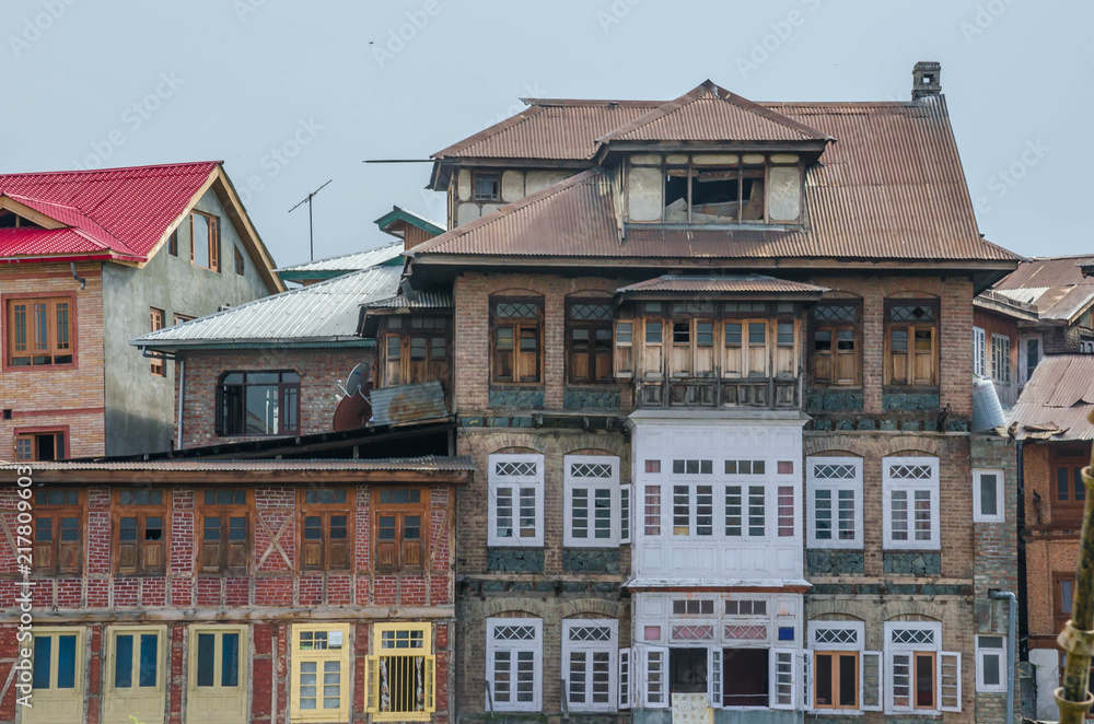 Old town Srinagar, ancient wooden and stone houses at Srinagar old city, Srinagar, Kashmir, India..
