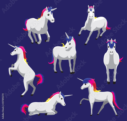 Cute Unicorn Cartoon Poses Vector Illustration