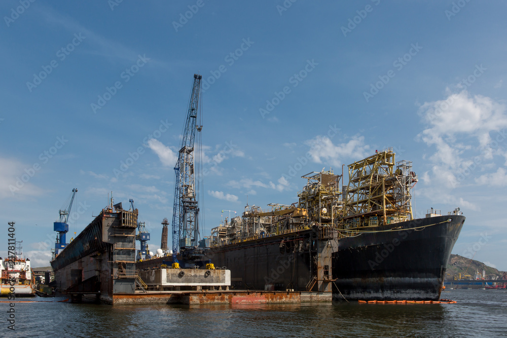 Fototapeta premium Docks in Rio de Janeiro with old ships being repaired or disassembled