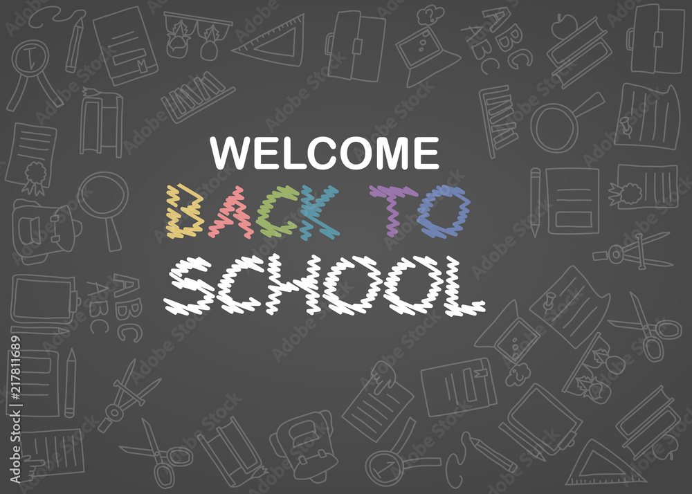 Welcome Back to School poster with doodles, good for textile fabric design, wrapping paper and website wallpapers Welcome Back to School poster with doodles, good for textile fabric design, wrapping paper and website wallpapers