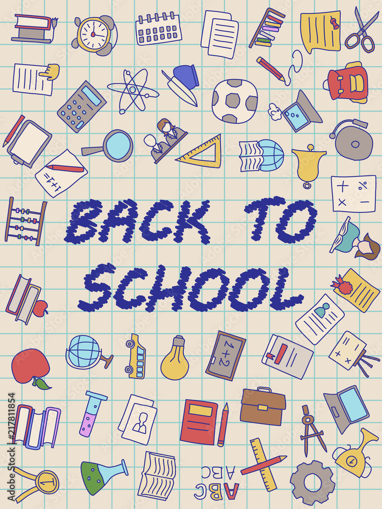Welcome Back to School poster with doodles, good for textile fabric design, wrapping paper and website wallpapers Welcome Back to School poster with doodles, good for textile fabric design, wrapping paper and website wallpapers
